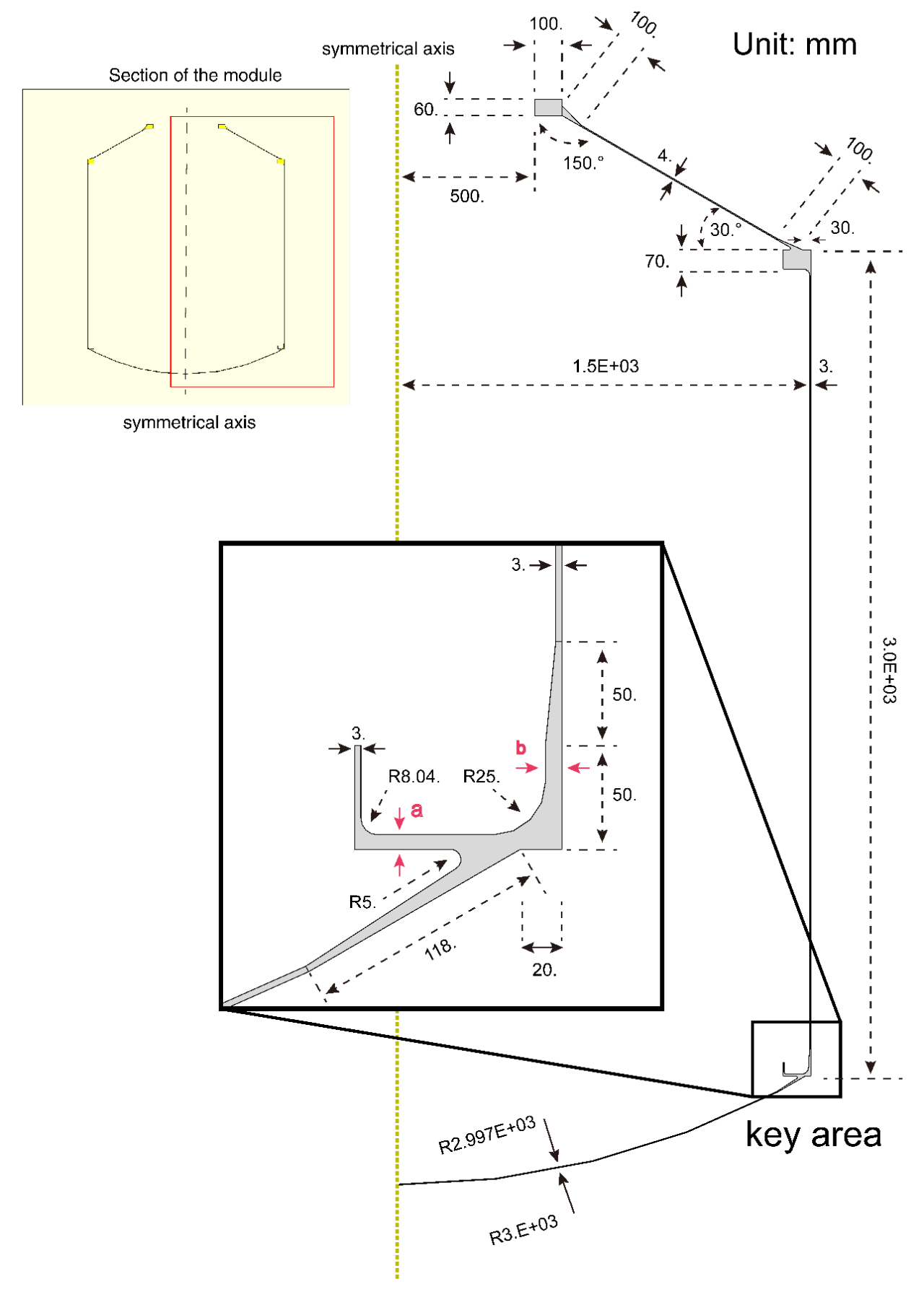 Section geometry and key parametric dimensions of the airtight module